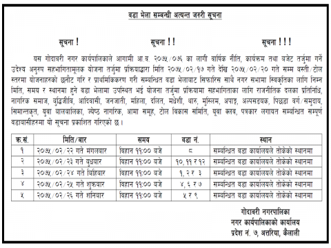 वडा भेला सम्बन्धि सूचना